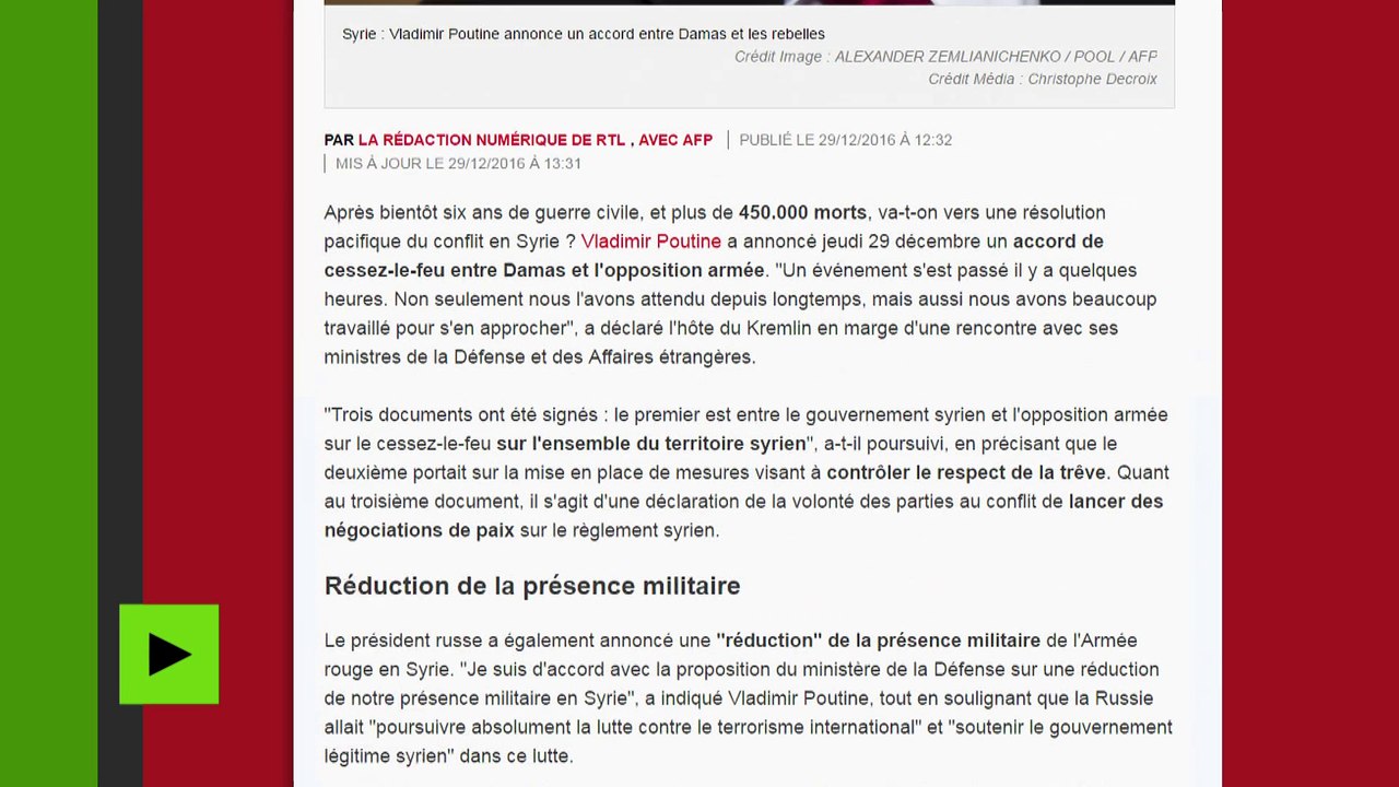 RTL évoque la présence militaire de l’«armée rouge» de Poutine en Syrie