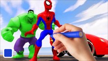 DISNEY PIXAR CARS MCQUEEN RED   Spiderman & HULK   Finger Family Wheels On The Bus Nursery Rhymes