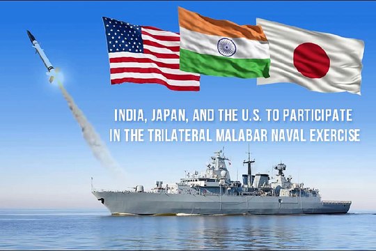 Military Weapon India and US & Japan Malabar Joint Naval Exercises, Near South China Sea.