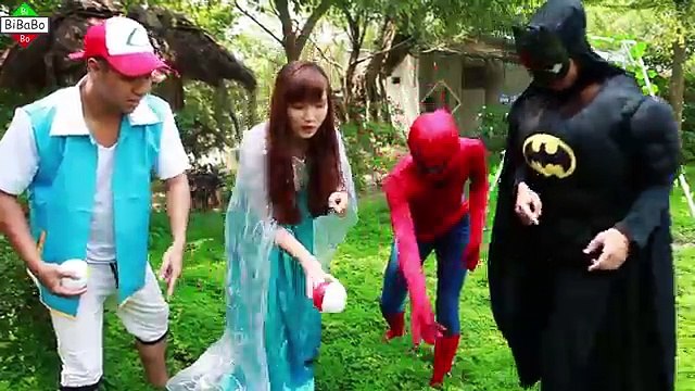Spiderman and Frozen Elsa Kids Dancing Pokemon Little Heroes in real life