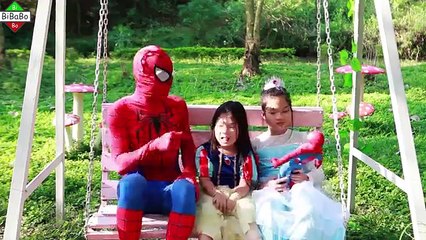 Little Superhero Spiderman Snack Frozen Elsa vs Anna Park Joker funny Police heroes real life