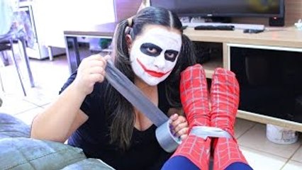 Joker Girl Bad Baby TRAPS SPIDERMAN! w/ Maleficent Joker Funny Superhero Video :)