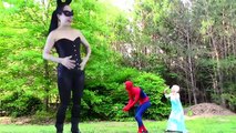 Spider-Man Frozen Elsa against a giant donut giant Giant gummy Catwoman!  