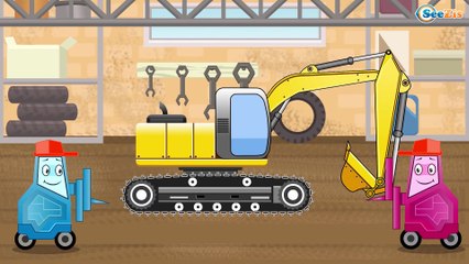Trucks Cartoon - The Excavator & The Truck with The Fire Truck - Race! Video for children Episode 41