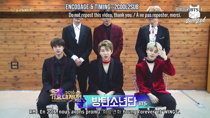 [CUT] 161231 MBC Song Festival: Voeux de fin d'année de BTS (VOSTFR)