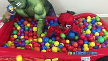GIANT BALL PIT SURPRISE TOYS CHALLENGE Disney Cars Toys Spiderman vs Hulk Surprise Eggs for Kids