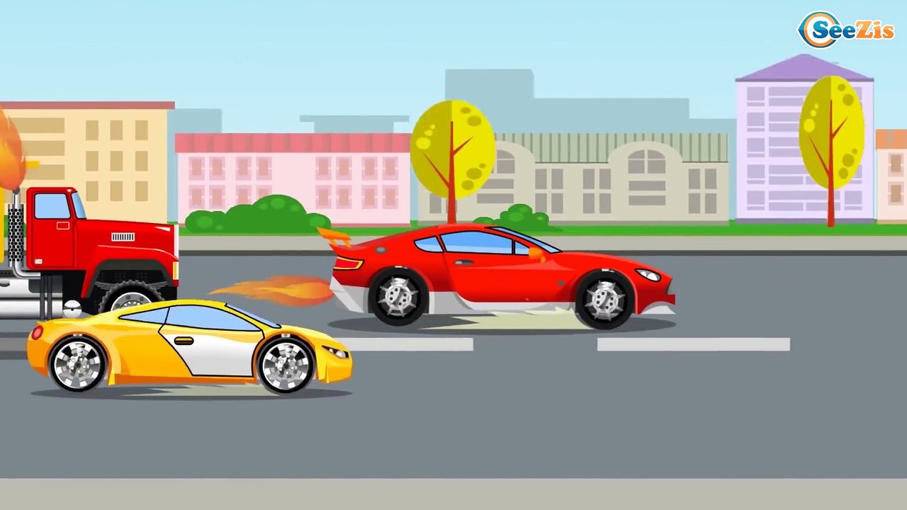 The Big Red Truck in Action with Excavator - Little Cars - Cars & Trucks for Kids