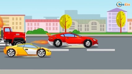 The Big Red Truck in Action with Excavator - Little Cars - Cars & Trucks for Kids