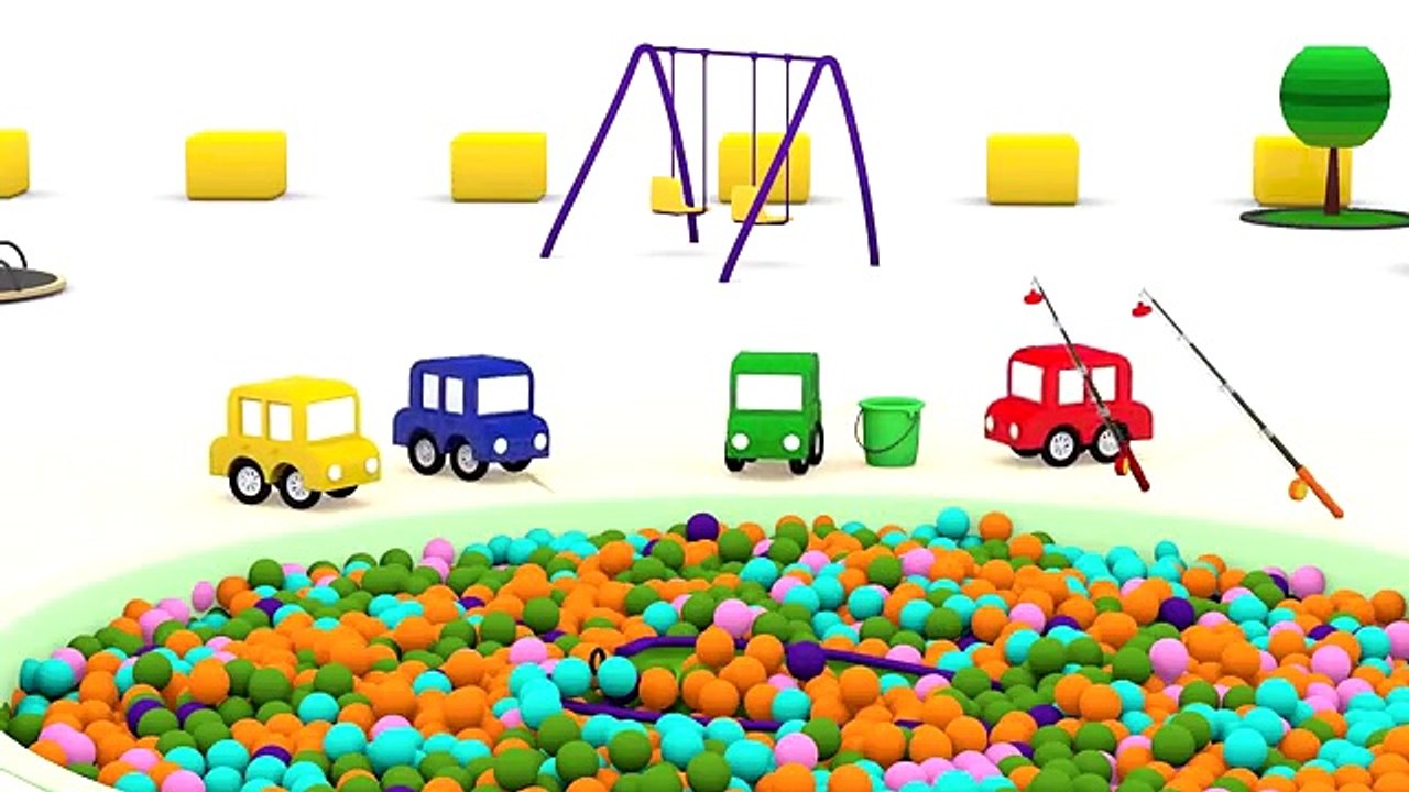 Dessin animé déveil. 4 Voitures colorées. Apprendre les couleurs. Bateau dans la piscine