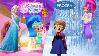 Shimmer and Shine Transforms Into Disney Frozen Elsa and Princess Anna Coloring Book Videos For Kids