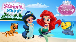 Shimmer and Shine Transforms Into Disney Princess Ariel and Jasmine  | Coloring Book Videos For Kids