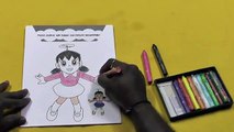DIY Doremon Shizuka Minamoto Cartoon Drawing | Shizuka Minamoto Painting for Kids | Learn Colours