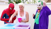 Frozen Elsa & Spiderman GROSS GELLI BAFF TOY CHALLENGE vs Joker - Superhero Fun in Real Life IRL  -)-FNRq