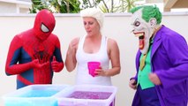Frozen Elsa & Spiderman GROSS GELLI BAFF TOY CHALLENGE vs Joker - Superhero Fun in Real Life IRL  -)-FNRq7z