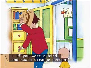 Caillou's Shoo, Shoo bird, fly away with subtitles