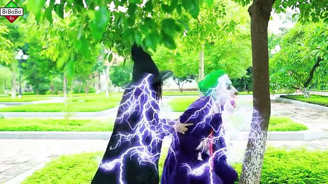 Joker and Maleficent in love Spiderman Batman and Frozen Elsa Little Heroes real life