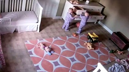Boy Rescues Twin Brother from Fallen Drawer