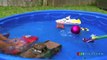 DRY ICE IN KIDDIE POOL Easy science experiment for kids Spiderman doll Disney Cars toys Egg Surprise