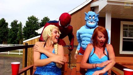 Frozen Elsa & Anna at the TOY STORE! w/ Spiderman Joker Maleficent Crying Baby Catwoman! S