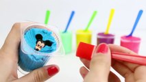 Play Doh Surprise Color Yogurt Cups Colored with Peppa Pig Mickey Mouse Minnie Hello Kitty Toys
