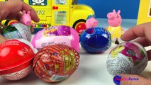 Peppa Pig schoolbus SURPRISE EGGS unboxing - Disney Shopkins Candy Crush Chupa Chups