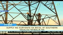 Supply ng kuryente sa Bicol at Southern Tagalog, naibalik na