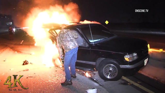 Accident impressionnant et Explosion d'une voiture sur l'autoroute filmée de près !