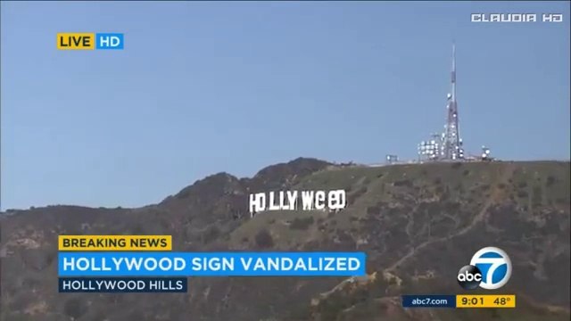 Le sigle géant Hollywood transformées en « Hollyweed » par des plaisantins le soir du Réveillon