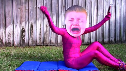 Crying Baby Pink Spidergirl run over with high heel shoes! w/ Joker vs Elsa baby, spiderma