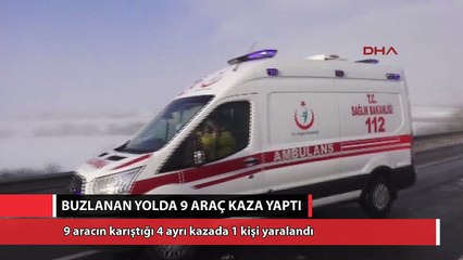 Tải video: Buzlanan yolda 9 araç kaza yaptı