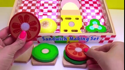Toy Kitchen velcro sandwich & burger play set - learn names of food & colors in english with toys