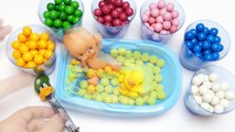 Learn Colors Baby Doll Bath Time Playing Pez Candy Surprise Toys Learning Gumballs