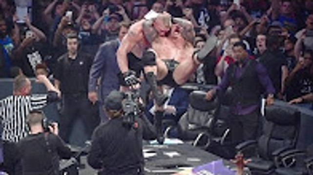 Randy Orton RKO Brock Lesnar on The Announce Table - Summerslam 2016