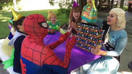 Frozen Elsa Mustache Spiderman Captain America vs Maleficent Birthday Prank Superhero Kids In 4K