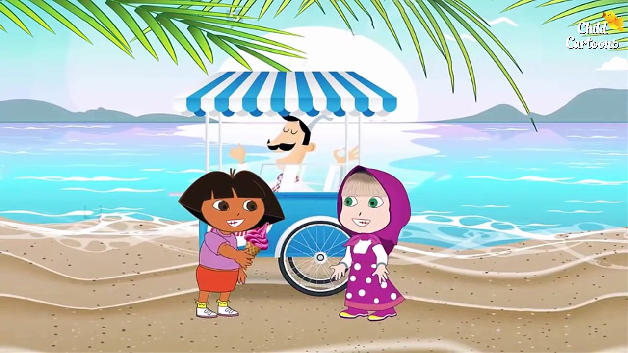 Masha Cartoon in English&Pink Spidergirl Crying until she eats Ice cream and Masha Song 2016
