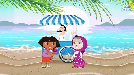 Masha Cartoon in English&Pink Spidergirl Crying until she eats Ice cream and Masha Song 2016
