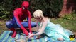 Spiderman Sits on Frozen Elsa vs Joker Princess Anna Bad Baby Catwoman Superhero Spell Fun IRL