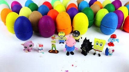 LEARN COLORS for Children 55 Play Doh Surprise Eggs !! Peppa Pig Batman Cars Minions Toys 4 Kids