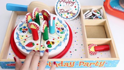 Wooden Birthday Party Playset Melissa & Doug Toys Happy Birthday Cake Play Food Cooking Set