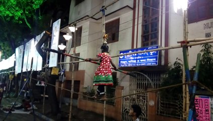 Amazing girl walking on rope