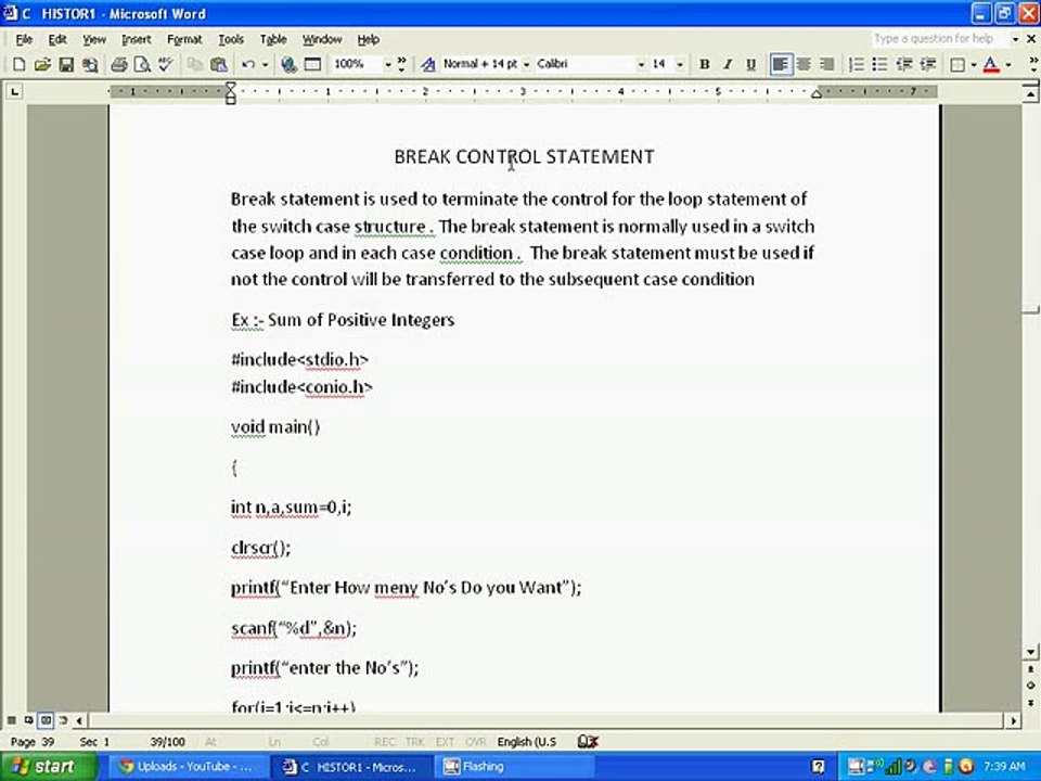 C LANGUAGE BREAK STATEMENT