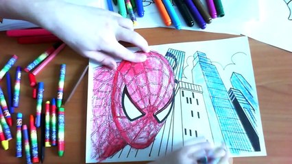 Spiderman New Coloring Pages for Kids Colors Superheroes Coloring colored markers felt pens pencils