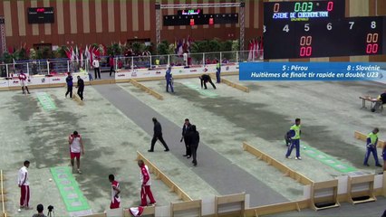 Huitièmes de finale, tir rapide en double U23, Perou et Slovénie, Sport Boules, Mondial Jeunes, Monaco 2016