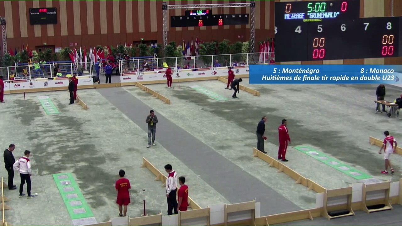 Huitièmes de finale, tir rapide en double U23, Monténégro et Monaco, Sport Boules, Mondial Jeunes, Monaco 2016