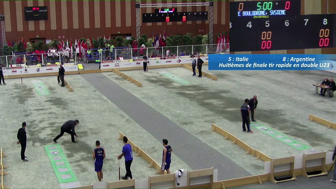 Huitièmes de finale, tir rapide en double U23, Argentine et Italie, Sport Boules, Mondial Jeunes, Monaco 2016
