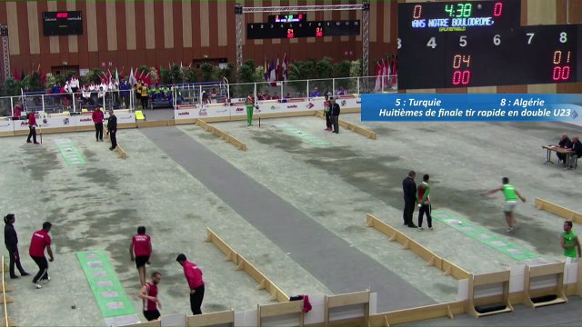 Huitièmes de finale, tir rapide en double U23, Turquie et Algérie, Sport Boules, Mondial Jeunes, Monaco 2016