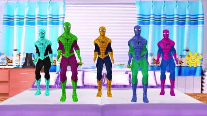All Colours Spiderman Five Little Monkeys Jumping On The Bed | Children Nursery Rhymes