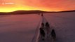 Husky sledding over frozen lake in Lapland offers spectacular view