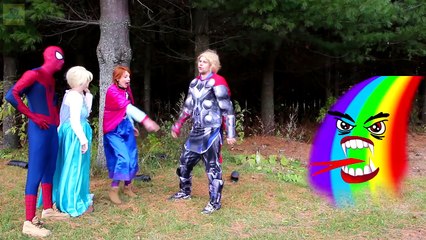 Frozen Elsa FOOT MONSTER ATTACK! w/ Spiderman Joker Maleficent Anna Spidergirl! Superhero