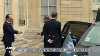 COP21_ Francois Hollande receives Ban Ki-Moon at Elysee Palace
